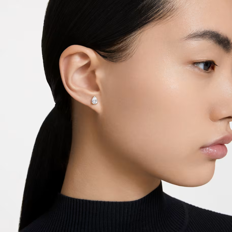 Stilla stud earrings Pear cut, White, Rose gold-tone plated