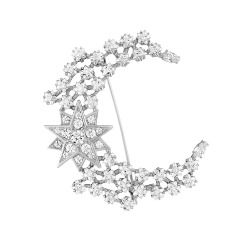 Moonsun brooch, White, Rhodium plated