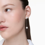 Una, drop earrings, White, Rhodium plated