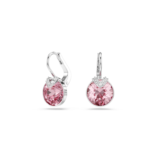 Bella drop earrings Round cut, Pink, Rhodium plated