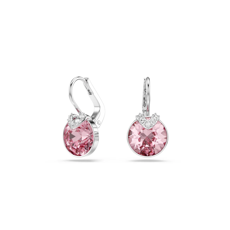 Bella drop earrings Round cut, Pink, Rhodium plated