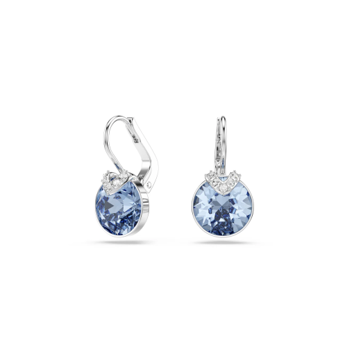 Bella V drop earrings Round cut, Blue, Rhodium plated
