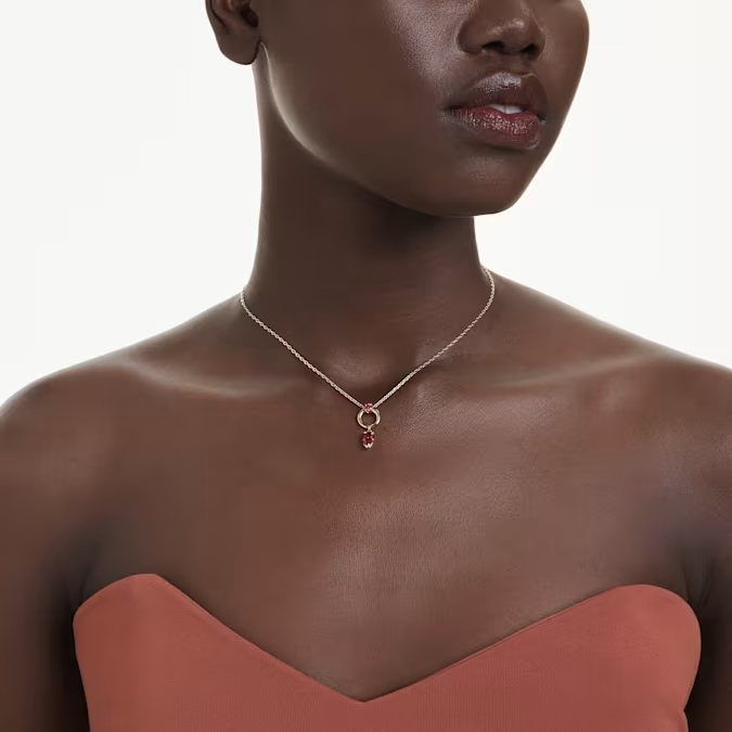 Mesmera pendant Pear cut, Red, Rhodium plated