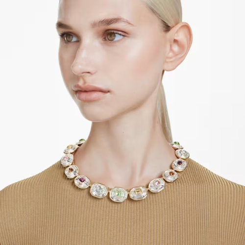 Chroma Tennis necklace Octagon cut, Multicolored, Gold-tone plated