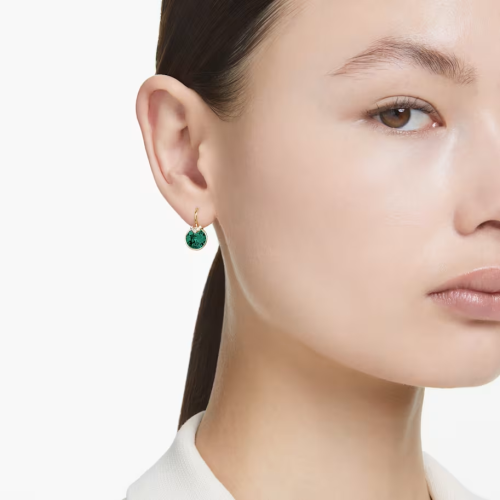Bella V drop earrings Round cut, Green, Gold-tone plated