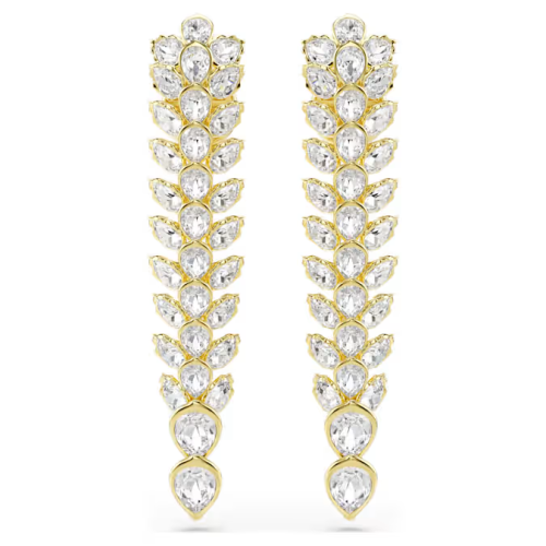 Idyllia drop earrings Mixed cuts, Long, White, Gold-tone plated
