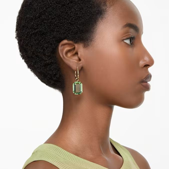 Millenia drop earrings Octagon cut, Green, Gold-tone plated