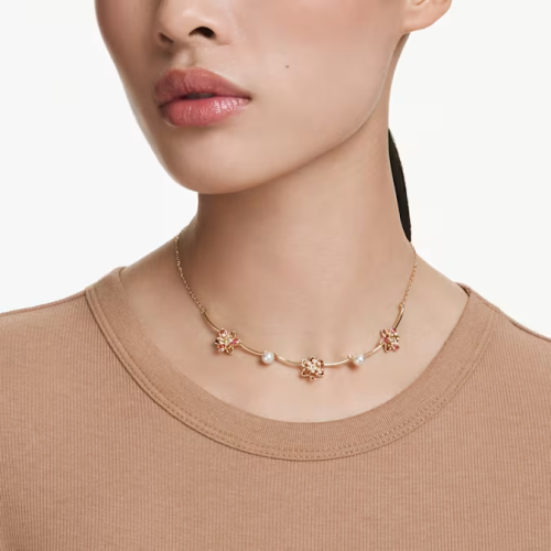 Idyllia necklace Crystal pearl, Mixed cuts, Flower, Multicolored, Gold-tone plated