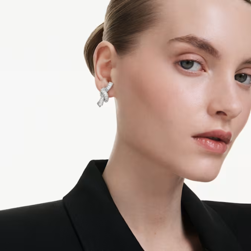 Matrix earrings Baguette cut, Knot, White, Rhodium plated