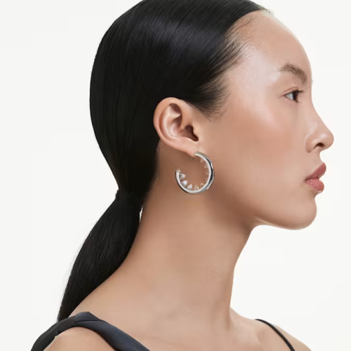 Sublima hoop earrings White, Rhodium plated