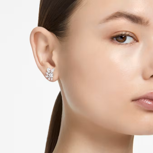 Mesmera stud earrings Mixed cuts, Flower, White, Rhodium plated