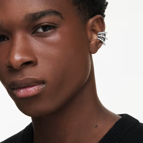 Sublima ear cuffs White, Ruthenium plated