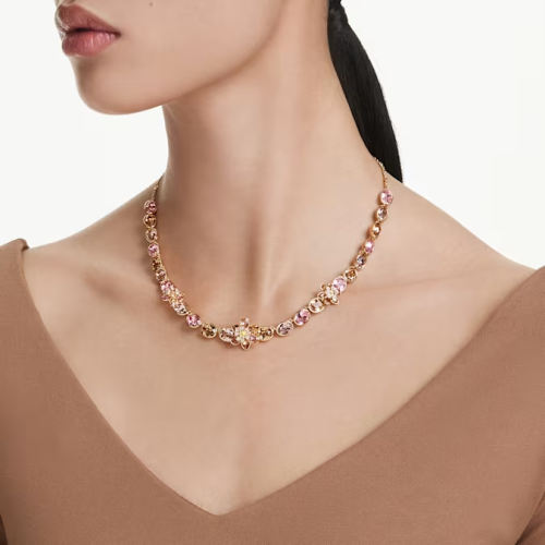 Idyllia necklace Mixed cuts, Flower, Multicolored, Gold-tone plated