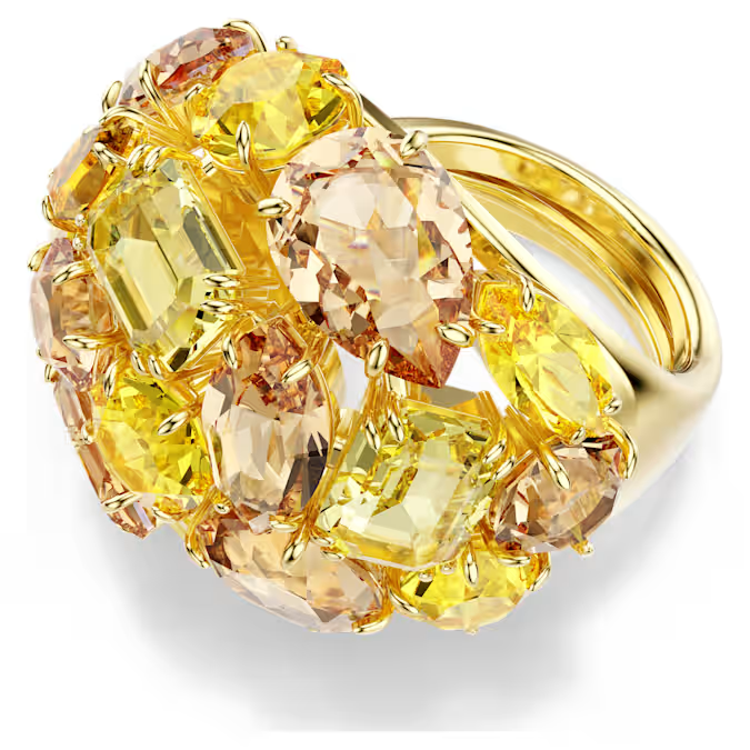Gema cocktail ring Mixed cuts, Yellow, Gold-tone plated