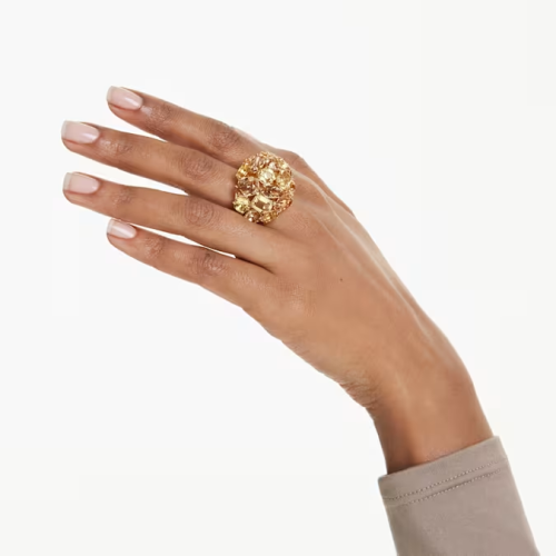 Gema cocktail ring Mixed cuts, Yellow, Gold-tone plated