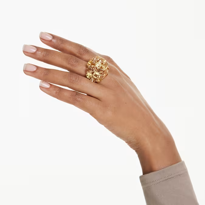 Gema cocktail ring Mixed cuts, Yellow, Gold-tone plated