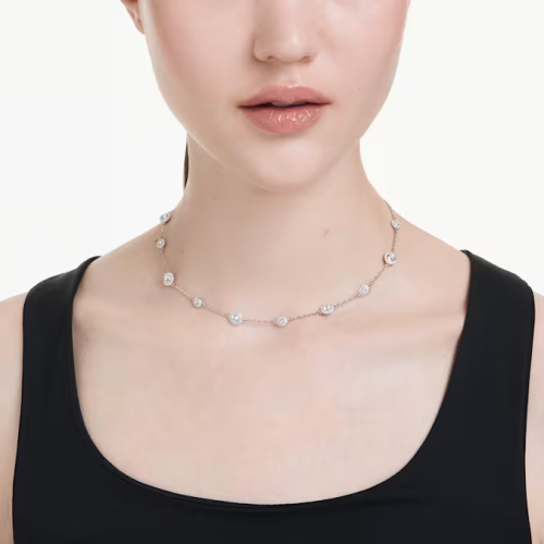 Una Angelic necklace Round cut, Double sided motifs, White, Rhodium plated