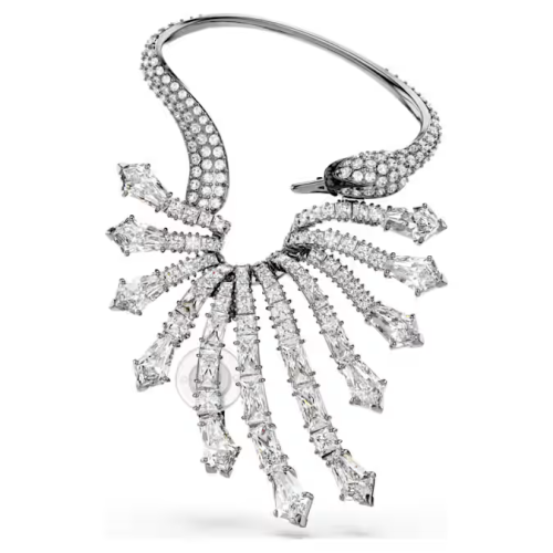 The Vienna Collection ear cuff Swan, White, Ruthenium plated