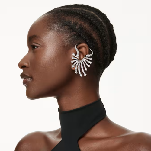 The Vienna Collection ear cuff Swan, White, Ruthenium plated