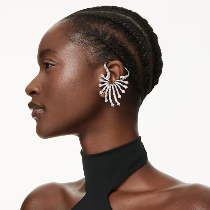 The Vienna Collection ear cuff Swan, White, Ruthenium plated