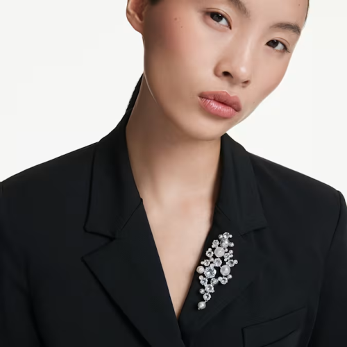 Constella brooch Crystal pearl, Round cut, White, Rhodium plated