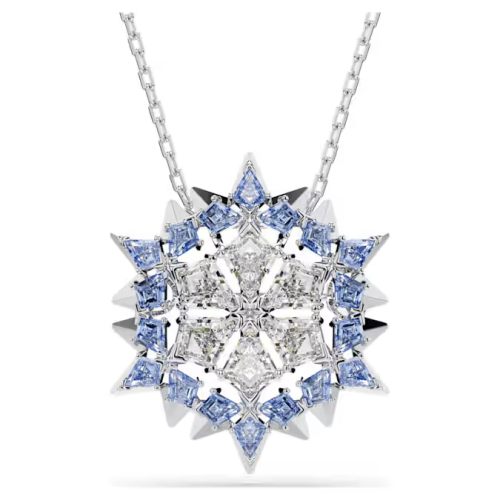 Magic pendant and brooch Snowflake, Blue, Rhodium plated