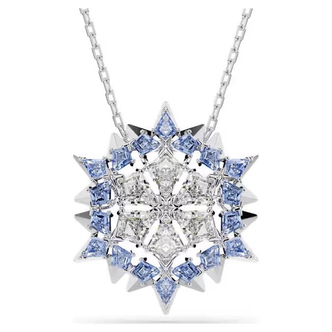 Magic pendant and brooch Snowflake, Blue, Rhodium plated