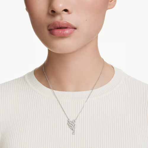 Swan pendant Swan, White, Rhodium plated