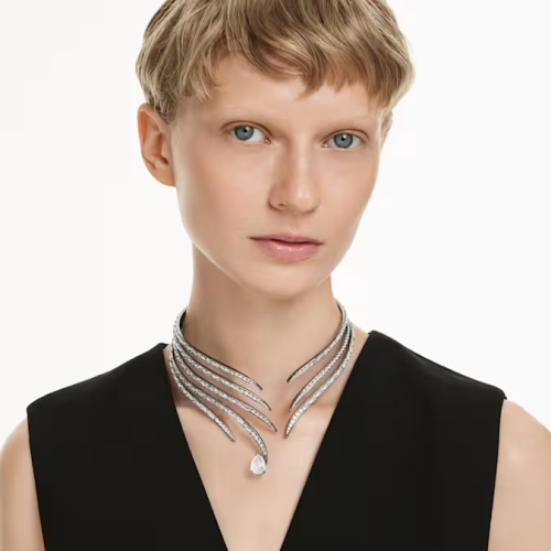 The Vienna Collection choker Feather, White, Ruthenium plated