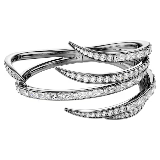 The Vienna Collection bangle Feather, White, Ruthenium plated