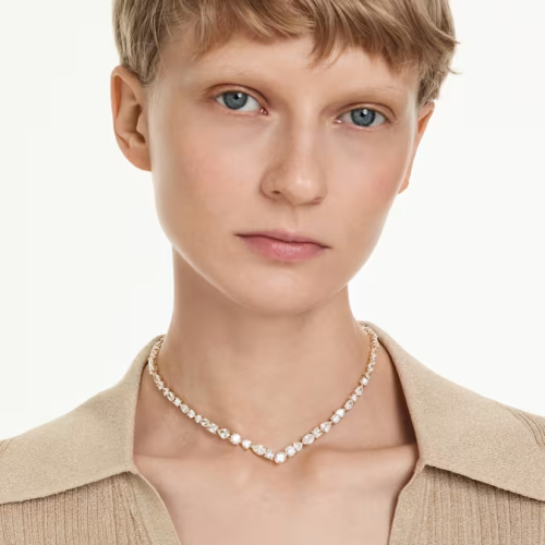 Mesmera necklace Mixed cuts, White, Gold-tone plated