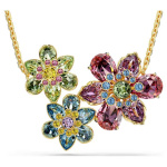 Idyllia pendant Mixed cuts, Flower, Multicolored, Gold-tone plated