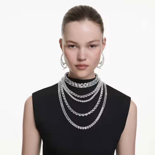 Millenia layered necklace Mixed cuts, White, Rhodium plated