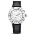 Dextera tachymetre watch Swiss Made, Leather strap, Silver tone, Stainless steel