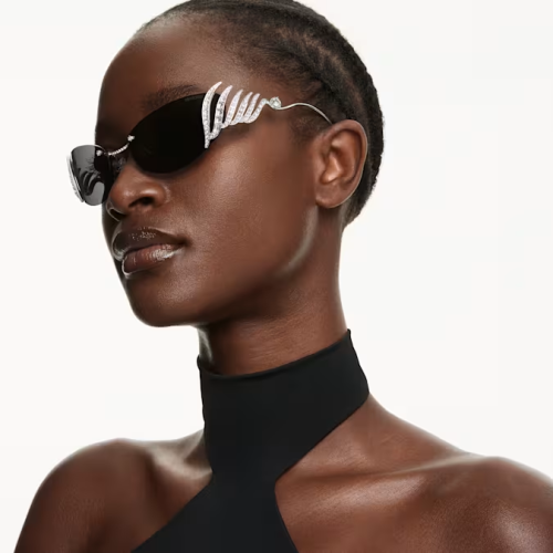 Sunglasses Cat-eye shape, Swan, Silver tone