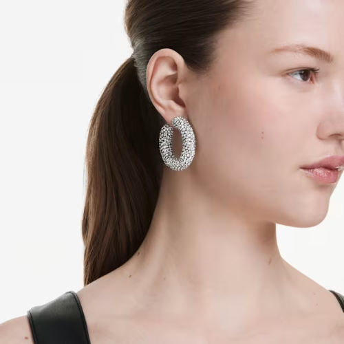 Sublima hoop earrings Mixed round cuts, White, Rhodium plated