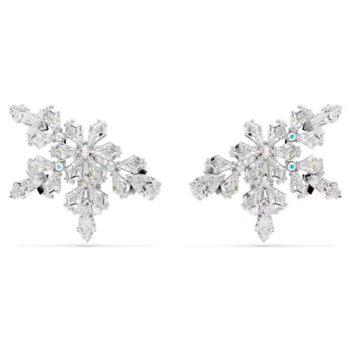 Idyllia clip earrings Mixed cuts, Half snowflake, White, Rhodium plated