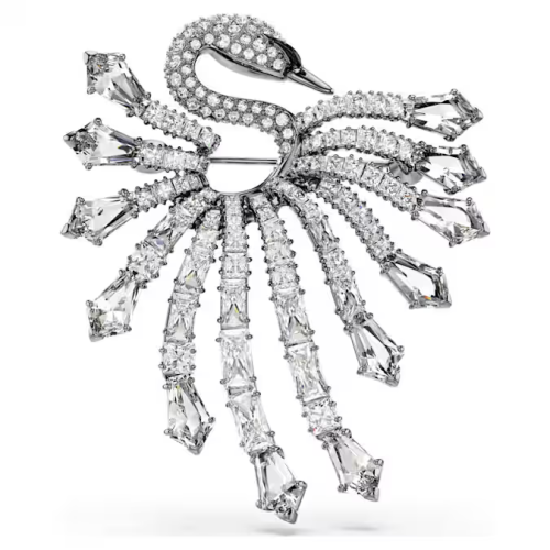 The Vienna Collection brooch Swan, White, Ruthenium plated