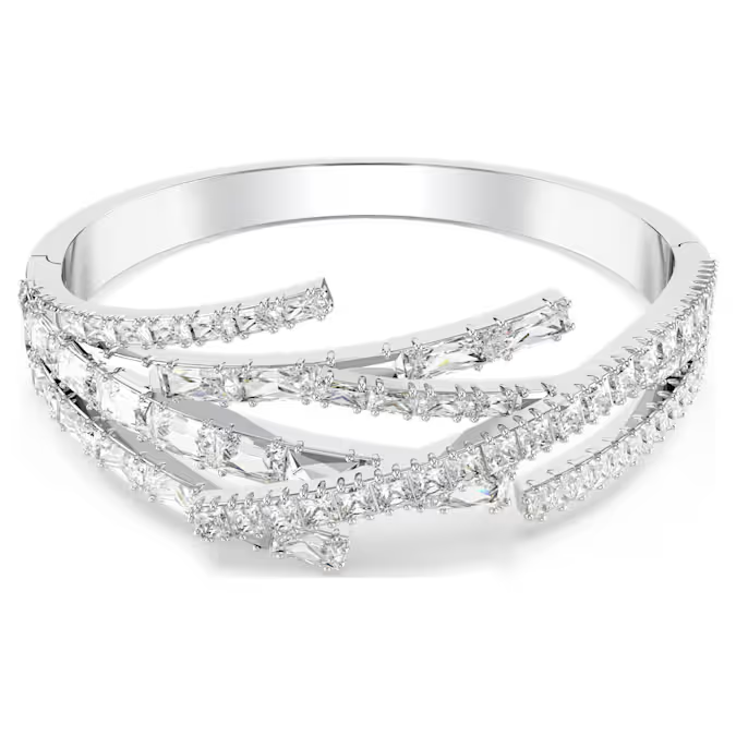 Matrix bangle Mixed cuts, White, Rhodium plated