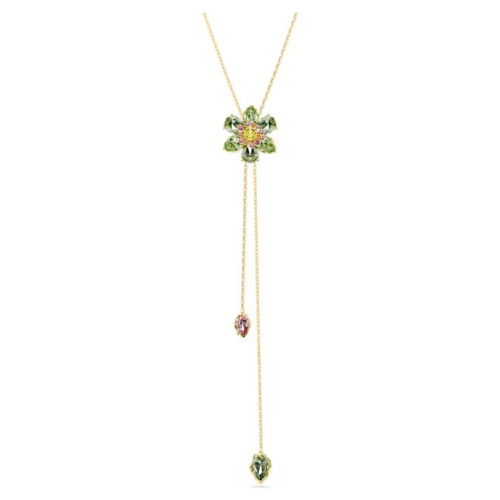 Idyllia Y pendant Mixed cuts, Flower, Multicolored, Gold-tone plated