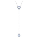 Attract Y necklace Round cut, Blue, Rhodium plated