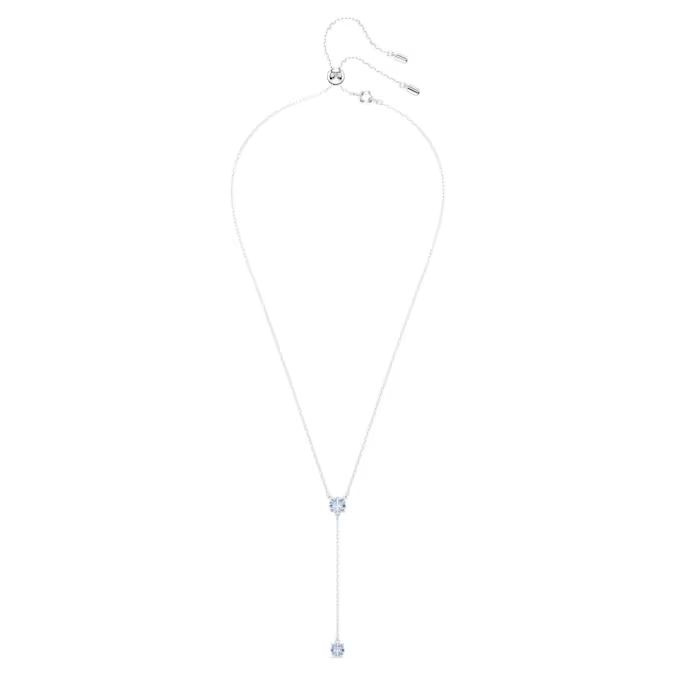 Attract Y necklace Round cut, Blue, Rhodium plated