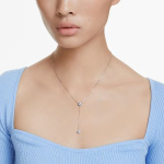 Attract Y necklace Round cut, Blue, Rhodium plated