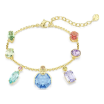 Gema bracelet Mixed cuts, Dangling crystals, Multicolored, Gold-tone plated