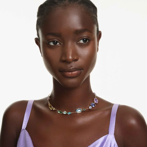 Gema necklace Mixed cuts, Multicolored, Gold-tone plated