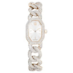 Dextera Chain watch Swiss Made, Crystal bracelet, White, Champagne gold-tone finish