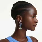 Gema drop earrings Mixed cuts, Chandelier, Long, Multicolored, Gold-tone plated