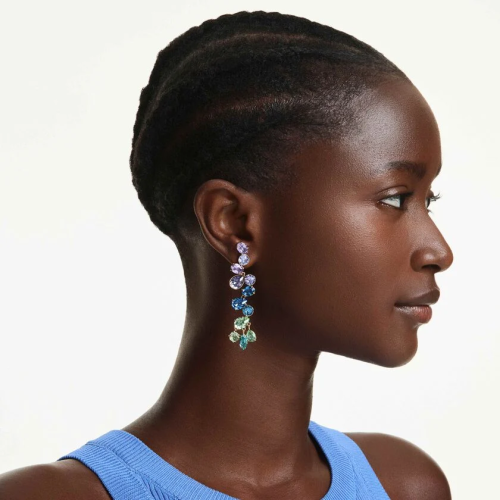 Gema drop earrings Mixed cuts, Chandelier, Long, Multicolored, Gold-tone plated