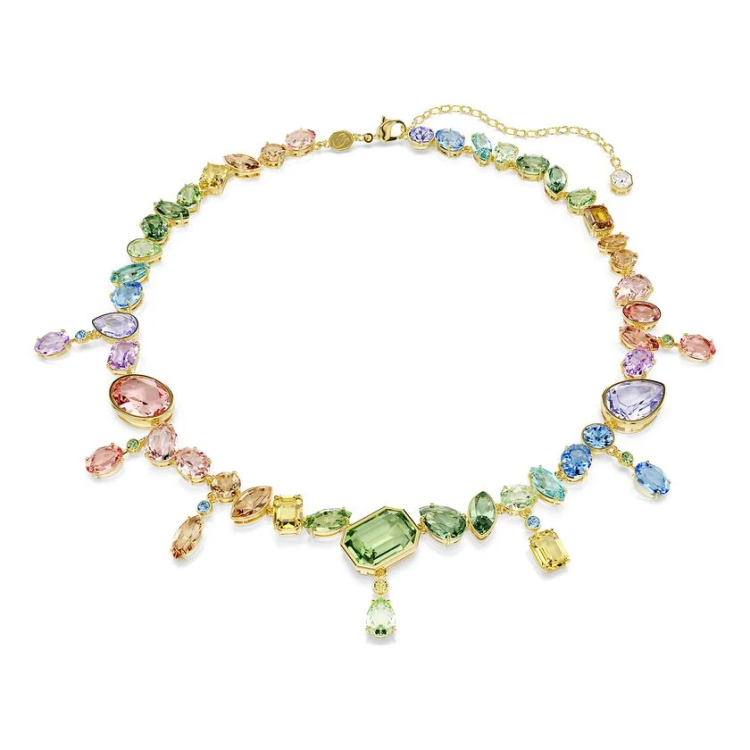 Gema necklace Mixed cuts, Dangling crystals, Multicolored, Gold-tone plated