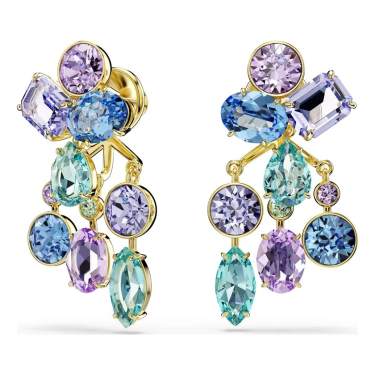 Gema earring jackets Mixed cuts, Multicolored, Gold-tone plated
